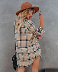 Tucker Cotton Blend Pocketed Plaid Button Down Tunic AAKA-001