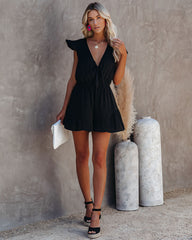 Untangled Satin Ruffle Tie Romper - Black AAKA-001