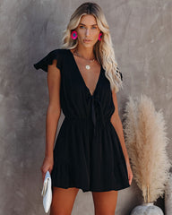 Untangled Satin Ruffle Tie Romper - Black AAKA-001