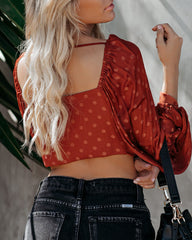 Up All Night Embossed Polka Dot Crop Top - Rust - FINAL SALE BY T-001