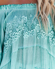 Up In The Clouds Off The Shoulder Crochet Tunic - Dusty Teal - FINAL SALE POL-001