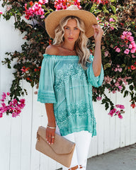 Up In The Clouds Off The Shoulder Crochet Tunic - Dusty Teal - FINAL SALE POL-001