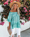 Up In The Clouds Off The Shoulder Crochet Tunic - Dusty Teal - FINAL SALE POL-001