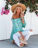 Up In The Clouds Off The Shoulder Crochet Tunic - Dusty Teal - FINAL SALE POL-001