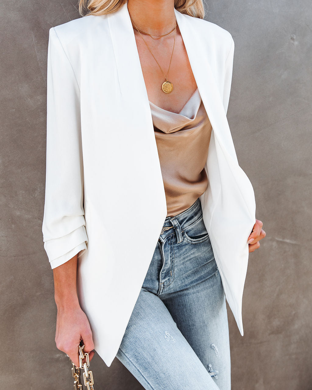 Uptown Girl Pocketed Blazer - White MOD -001