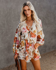 Upwind Floral Pocketed Crochet Romper LUXX-001