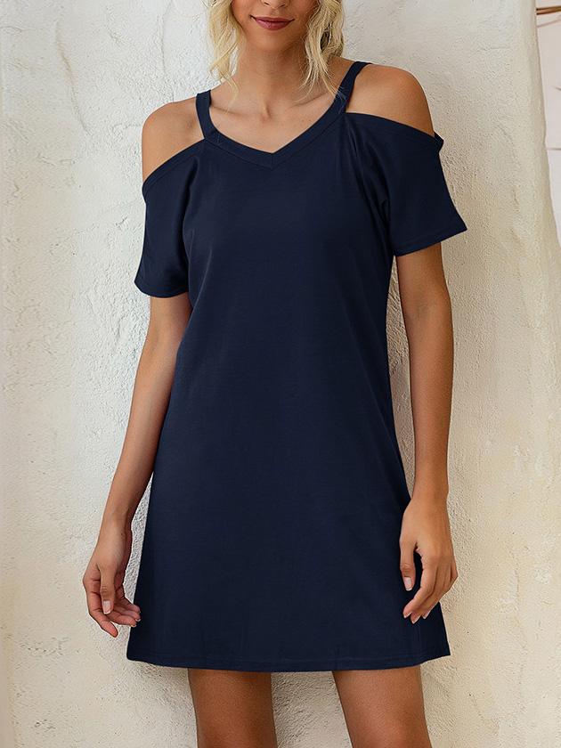 V-Neck Off The Shoulder Short Sleeve Loose Dress ins