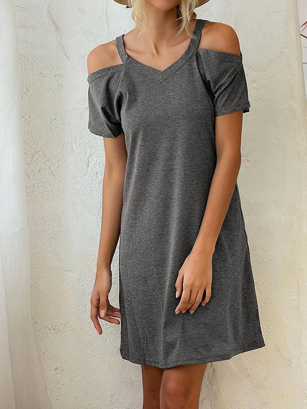 V-Neck Off The Shoulder Short Sleeve Loose Dress ins