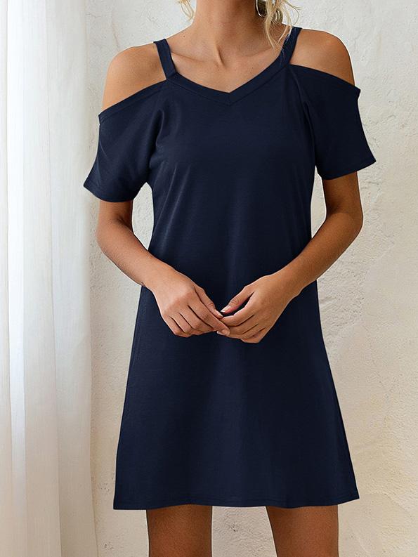 V-Neck Off The Shoulder Short Sleeve Loose Dress ins