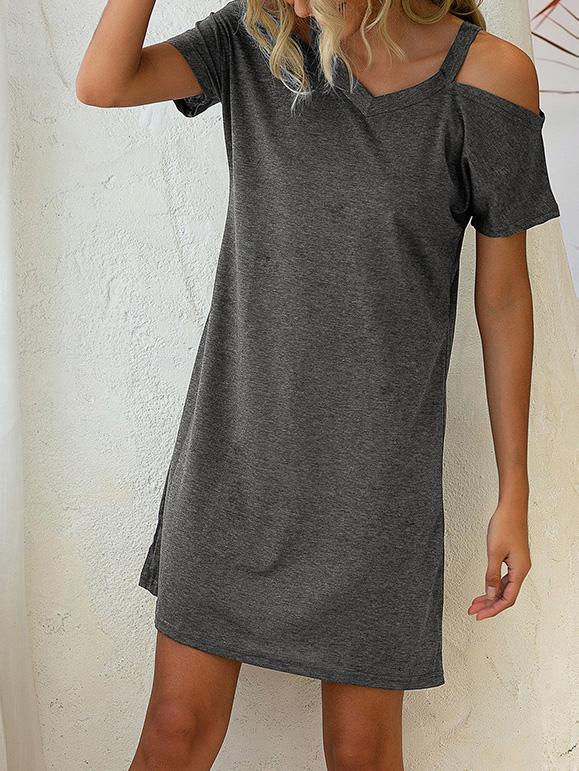 V-Neck Off The Shoulder Short Sleeve Loose Dress ins