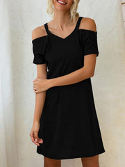 V-Neck Off The Shoulder Short Sleeve Loose Dress ins