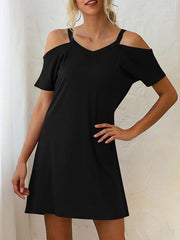 V-Neck Off The Shoulder Short Sleeve Loose Dress ins