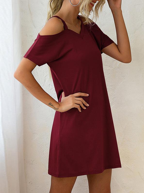 V-Neck Off The Shoulder Short Sleeve Loose Dress ins