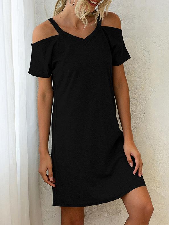 V-Neck Off The Shoulder Short Sleeve Loose Dress ins