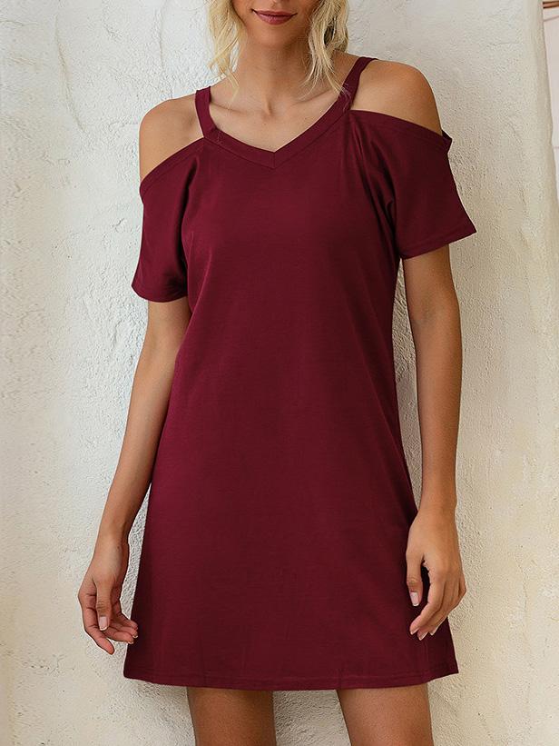 V-Neck Off The Shoulder Short Sleeve Loose Dress ins