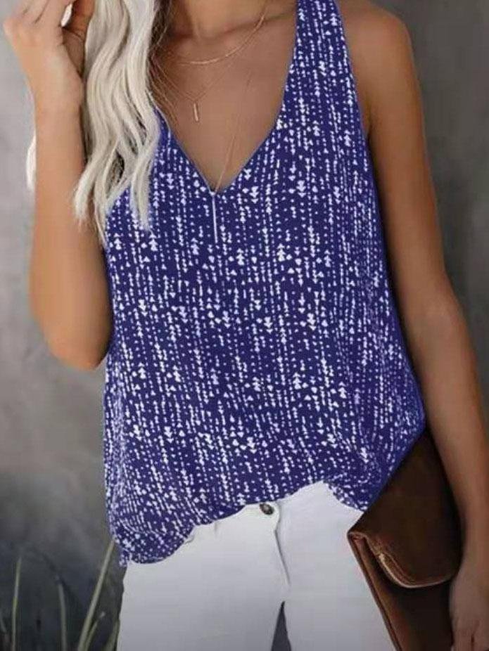 V-neck Printed Solid Color Sleeveless Vest Ins Street