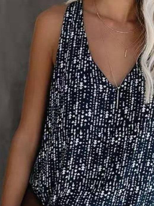 V-neck Printed Solid Color Sleeveless Vest Ins Street
