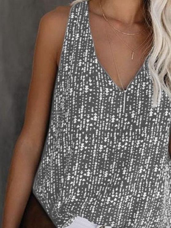V-neck Printed Solid Color Sleeveless Vest Ins Street
