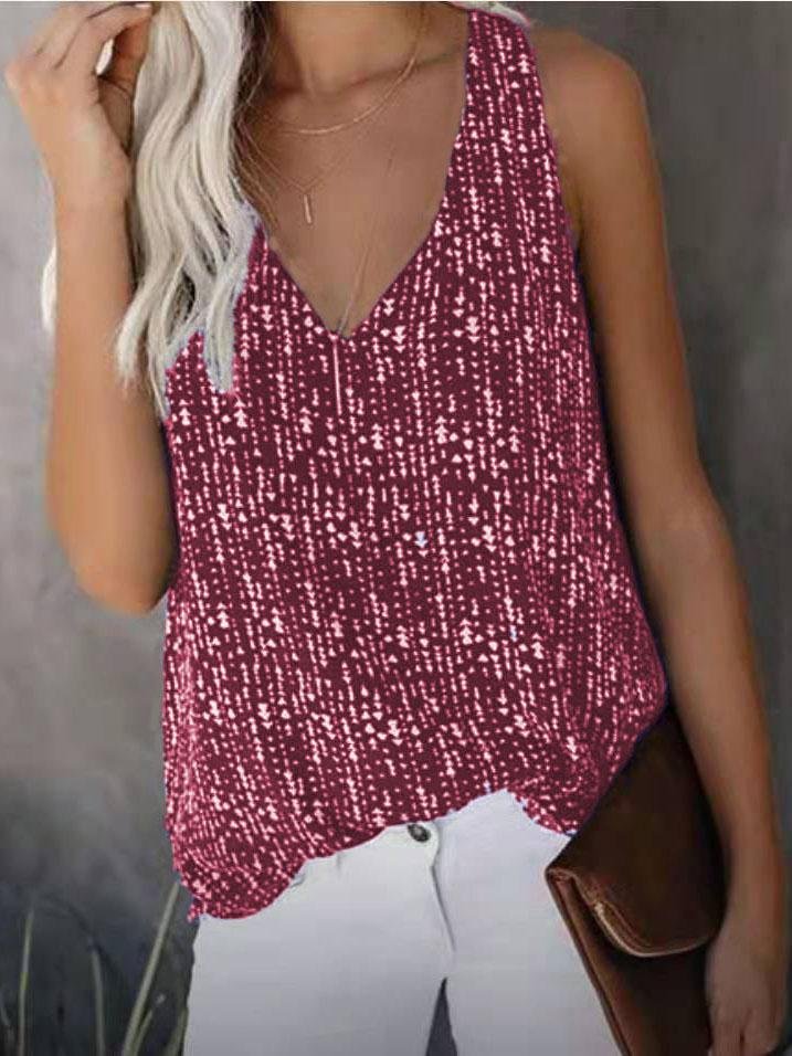 V-neck Printed Solid Color Sleeveless Vest Ins Street