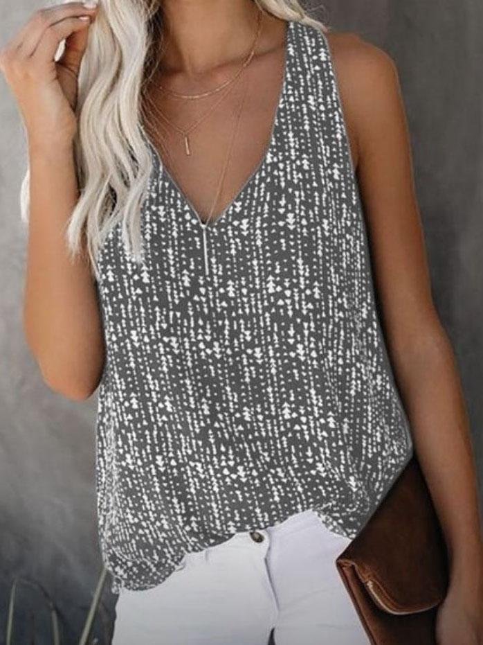 V-neck Printed Solid Color Sleeveless Vest Ins Street