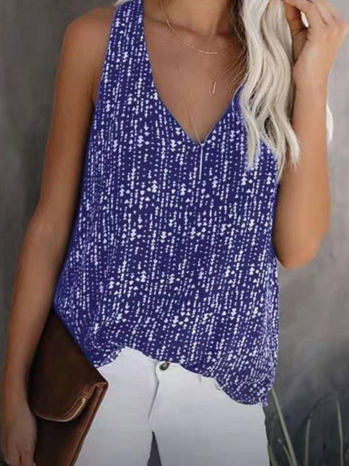 V-neck Printed Solid Color Sleeveless Vest Ins Street