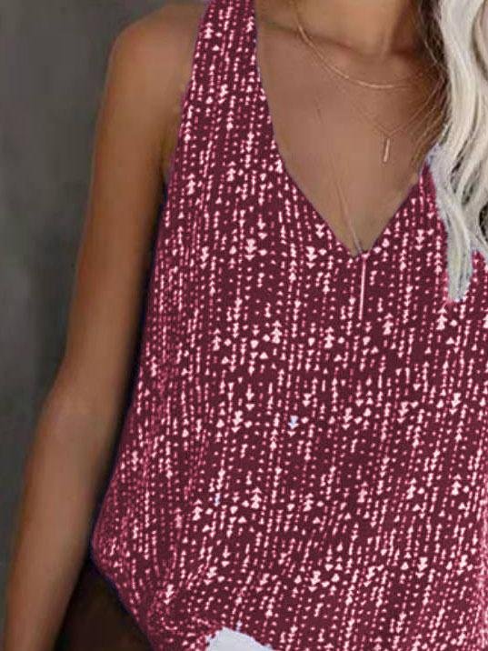 V-neck Printed Solid Color Sleeveless Vest Ins Street