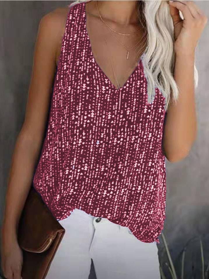 V-neck Printed Solid Color Sleeveless Vest Ins Street