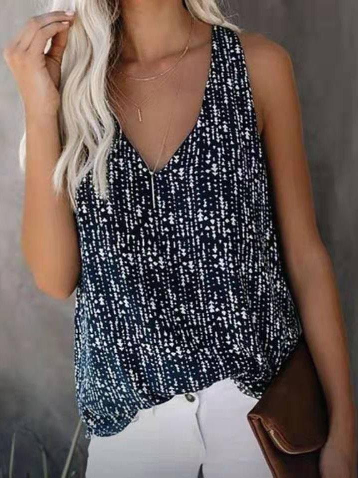 V-neck Printed Solid Color Sleeveless Vest Ins Street
