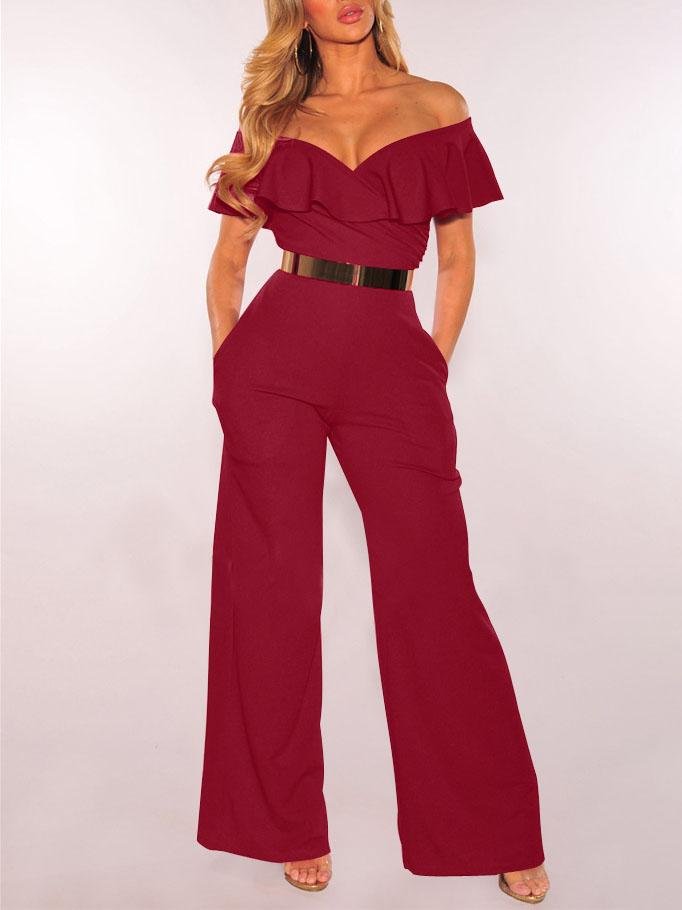 V-neck Ruffled High-waist Jumpsuit Ins Street