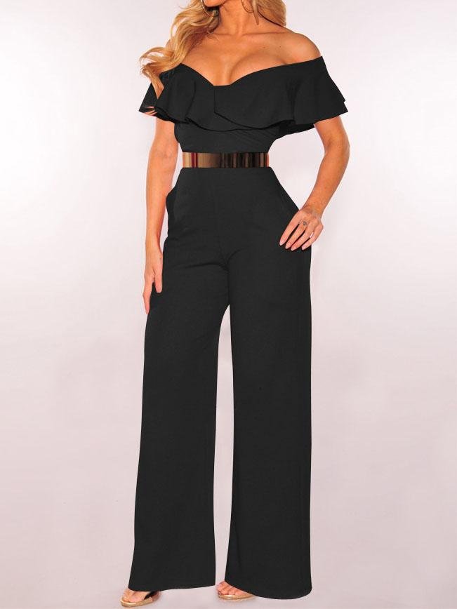 V-neck Ruffled High-waist Jumpsuit Ins Street