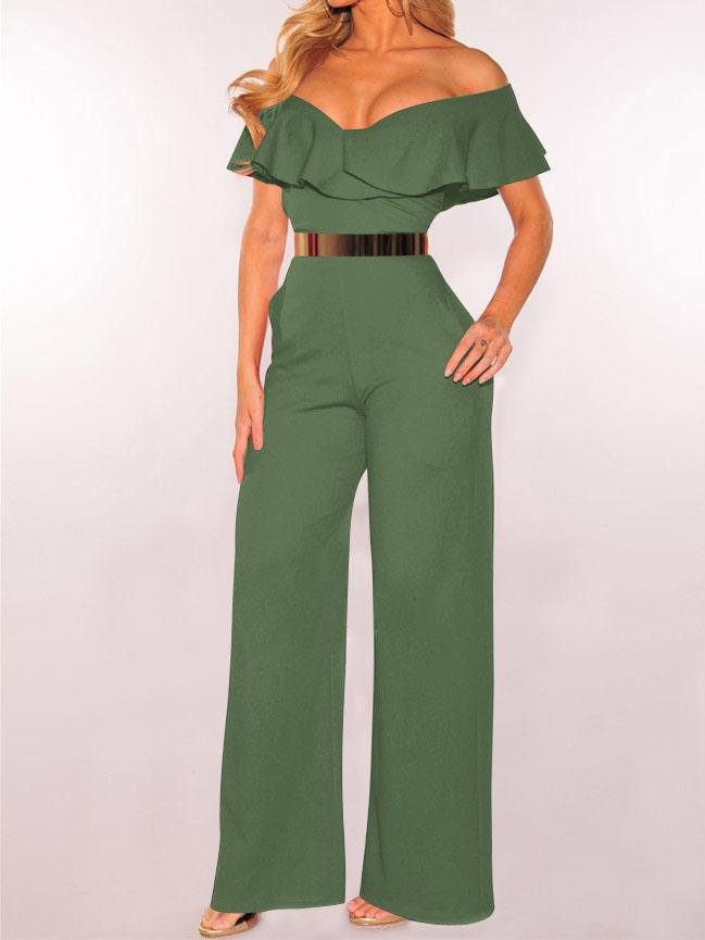 V-neck Ruffled High-waist Jumpsuit Ins Street