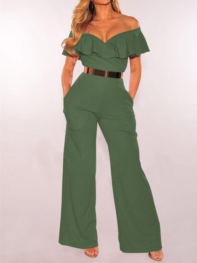 V-neck Ruffled High-waist Jumpsuit Ins Street