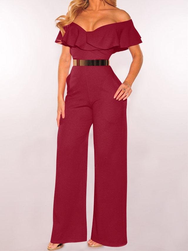 V-neck Ruffled High-waist Jumpsuit Ins Street