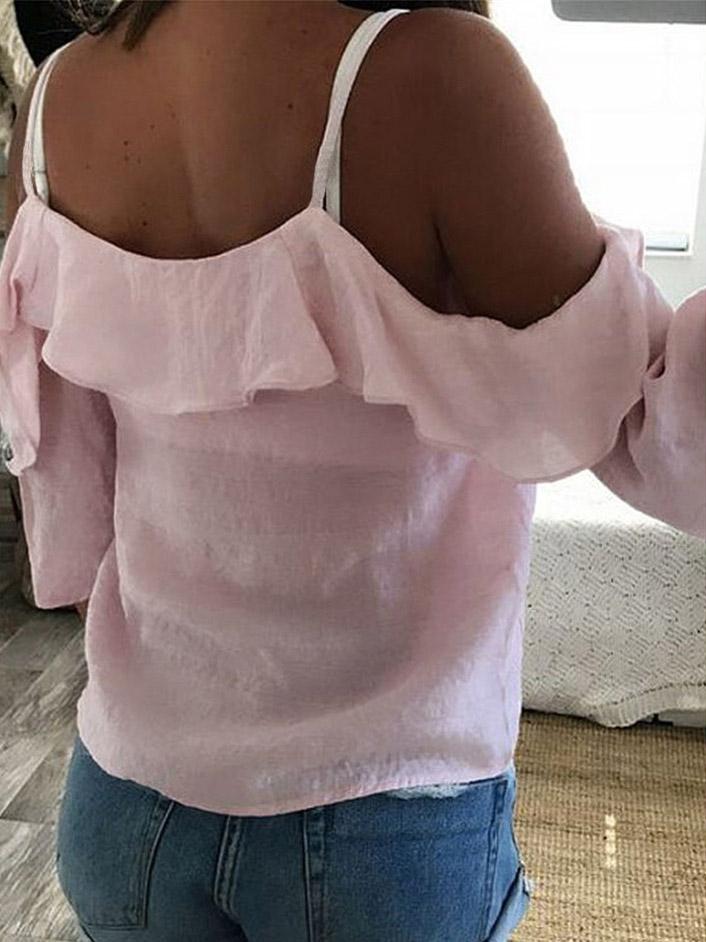 V-Neck Ruffled Off The Shoulder Casual T-Shirt Ins Street