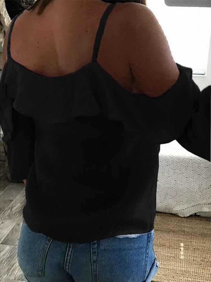 V-Neck Ruffled Off The Shoulder Casual T-Shirt Ins Street