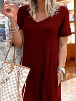 V-Neck Short Sleeve Casual Pocket Dress Ins Street