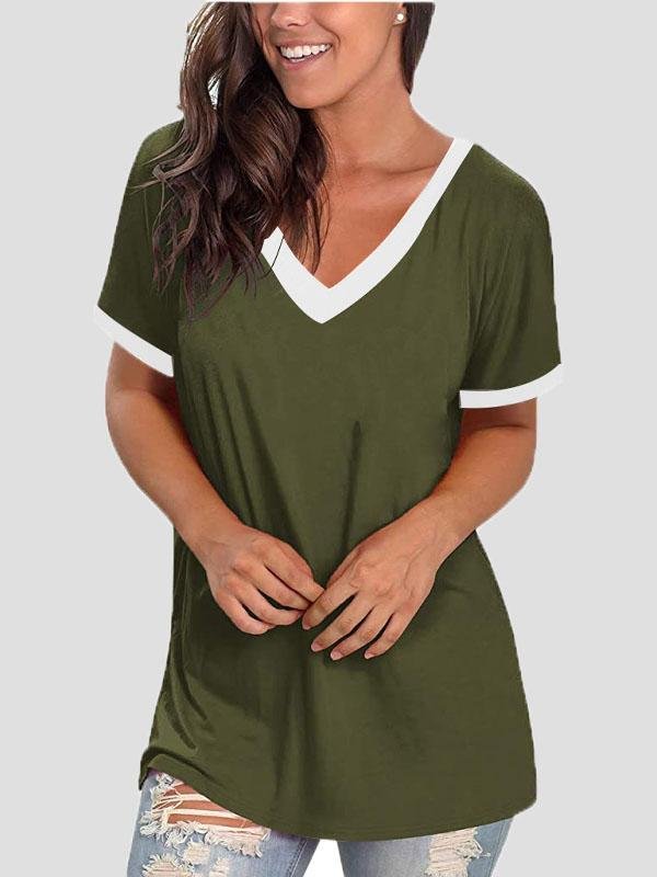 V-neck Short Sleeve Casual T-shirts Ins Street