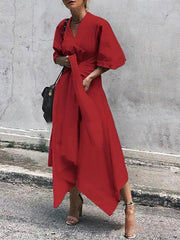 V-Neck Short Sleeve Irregular Maxi Dress Ins Street