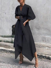 V-Neck Short Sleeve Irregular Maxi Dress Ins Street