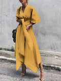 V-Neck Short Sleeve Irregular Maxi Dress Ins Street