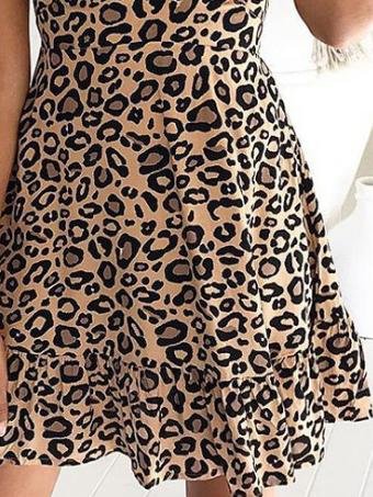 V-Neck Short Sleeve Leopard Print Dress Ins Street