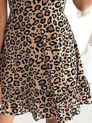 V-Neck Short Sleeve Leopard Print Dress Ins Street