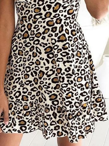 V-Neck Short Sleeve Leopard Print Dress Ins Street