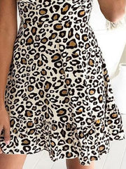 V-Neck Short Sleeve Leopard Print Dress Ins Street