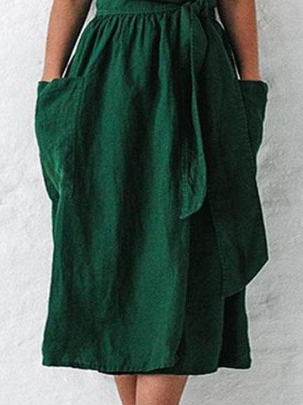 V-neck Short Sleeve Pocket Solid Color Dress Ins Street
