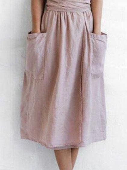 V-neck Short Sleeve Pocket Solid Color Dress Ins Street