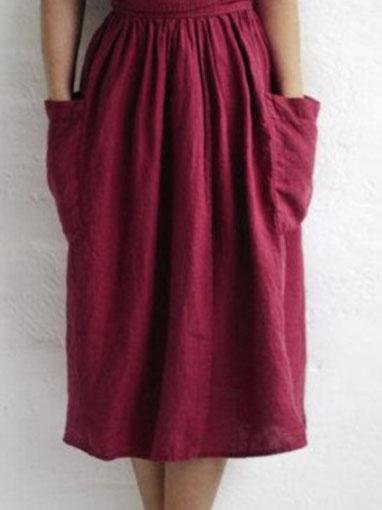 V-neck Short Sleeve Pocket Solid Color Dress Ins Street