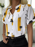 V-neck Short Sleeve Printed Casual Blouses Ins Street