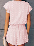 V-neck Short-sleeved Fashion Solid Embroidered Polka Dot Jumpsuit Ins Street