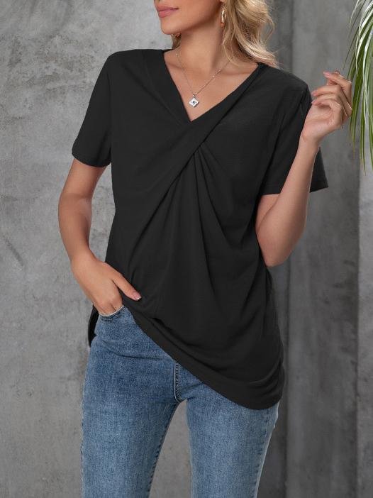 V-neck Short-sleeved Knotted Casual T-shirt Ins Street